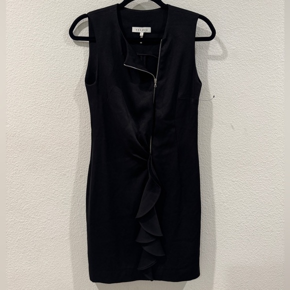 NWOT Sandro Black Sleeveless Zipper Front Ruffle Accent Cocktail Sheath Dress 1 - Picture 1 of 14